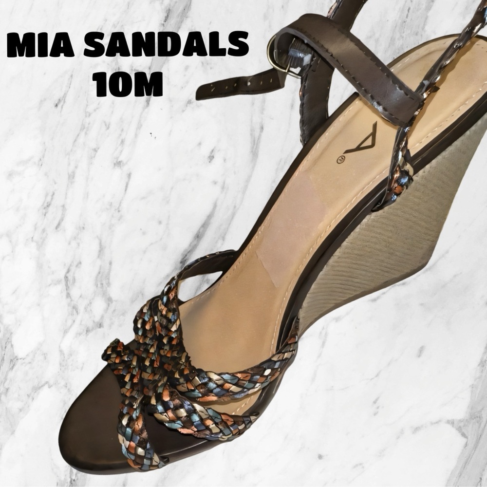 NWOT MIA Braided Strap Wedge Sandals Brown Multi | Size 10M | 4” Heel - Picture 3 of 10